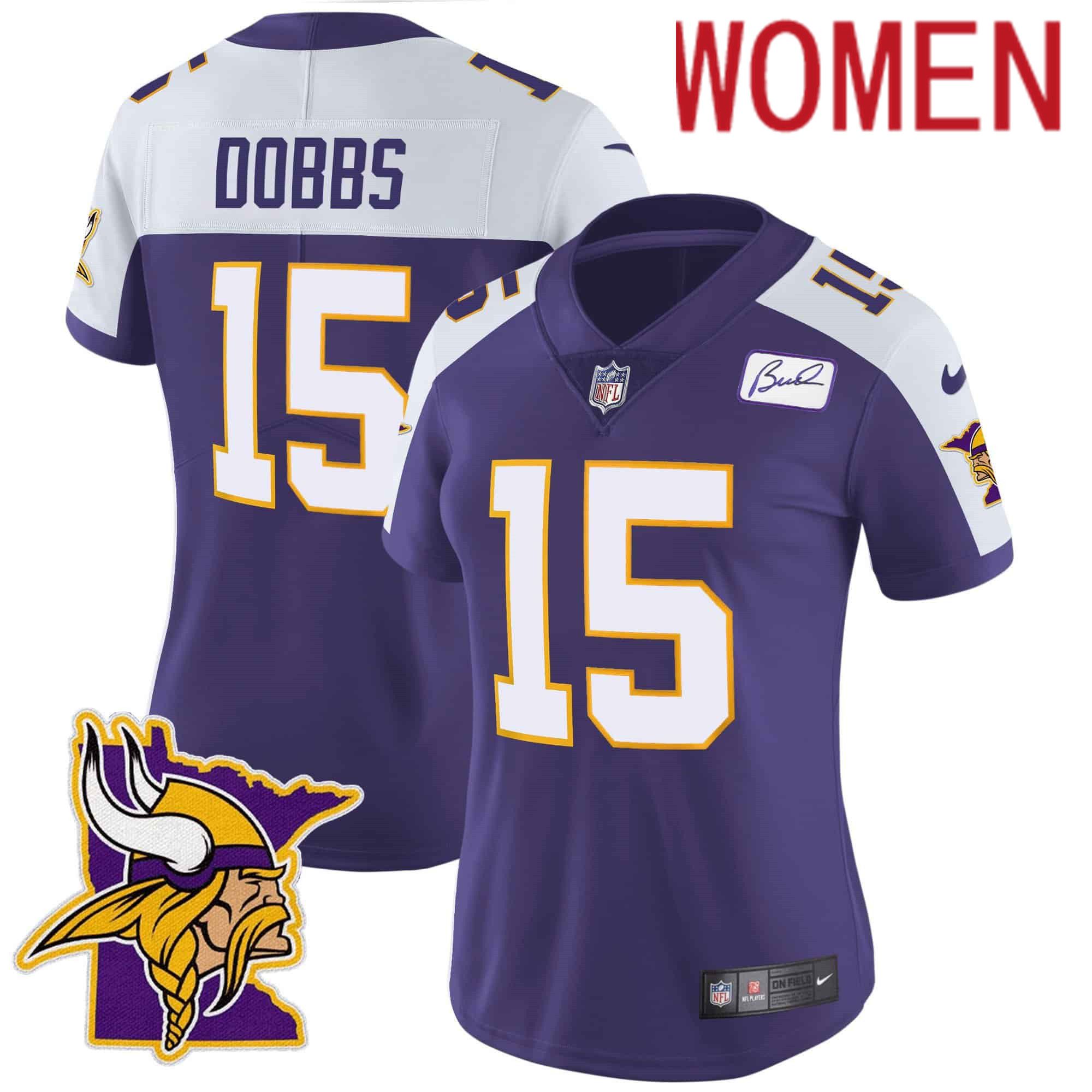 Women Minnesota Vikings #15 Dobbs Purple 2024 Nike Prince Vapor Limited NFL Jersey style 1